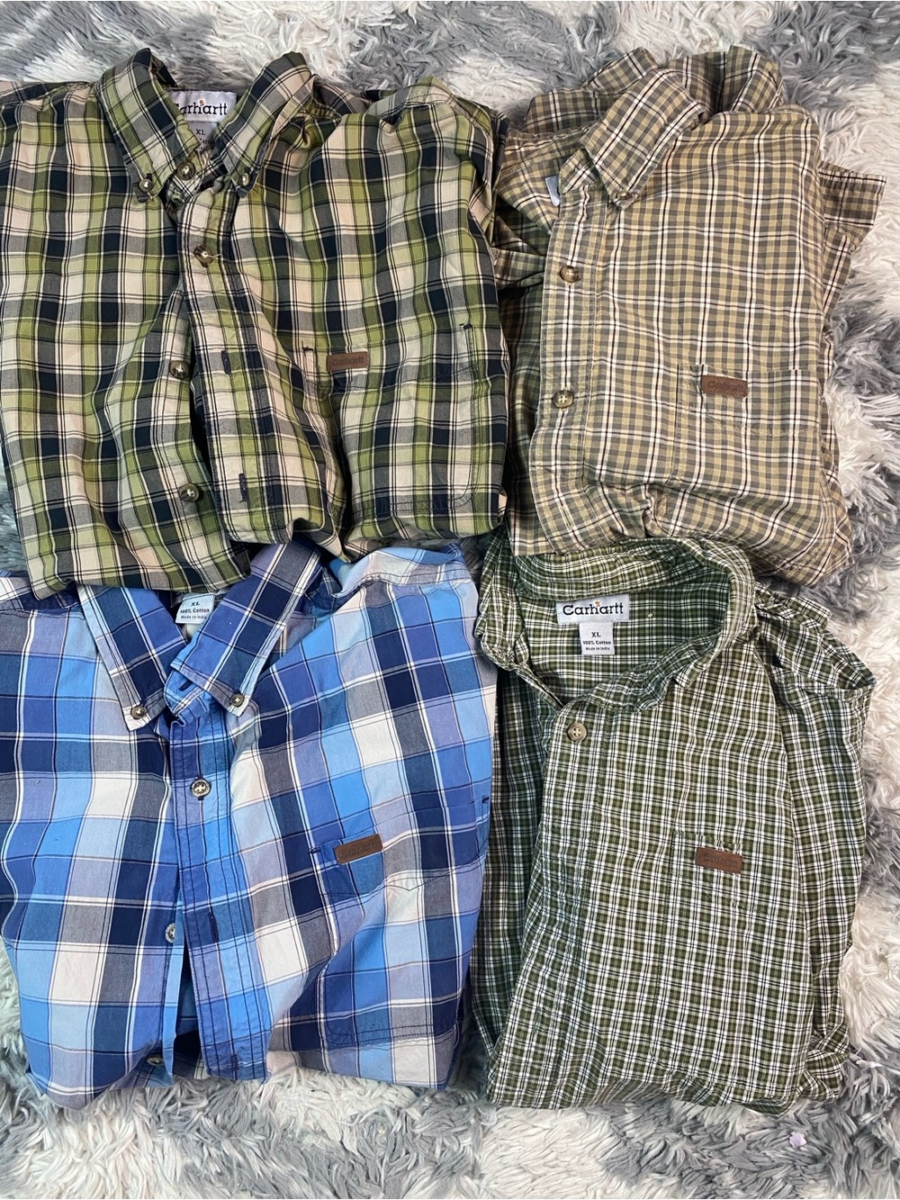 Lot Of 4 Men's Carhart Long Sleeve Button Down Shirts Size XL Blue Brown Cotton